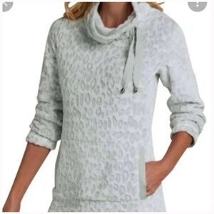 Soft Surroundings | Fleece Leopard Print Cowl Neck Pullover Size XS